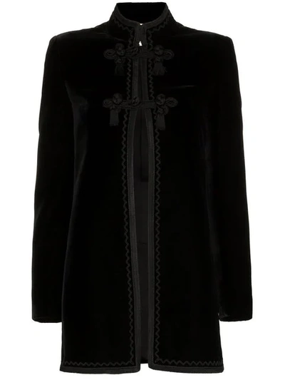 Saint Laurent Tasselled Mandarin Collar Silk Jacket In Black