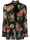 TWINSET TWIN-SET PUSSY BOW FLORAL BLOUSE - BLACK