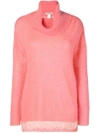 TWINSET TWIN-SET LACE PANEL POLO NECK - PINK