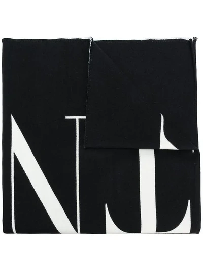 Valentino Logo Intarsia Wool Scarf In Black