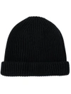 LEMAIRE LEMAIRE RIBBED-KNIT BEANIE - BLACK