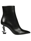 Saint Laurent Opyum Leather Pointy-toe Ankle Boots In Nero