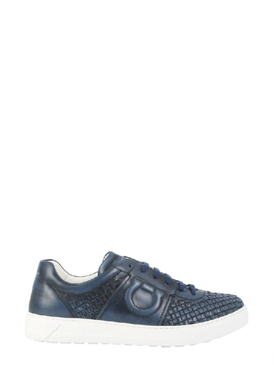 Ferragamo Blue Leather Sneakers In Azure
