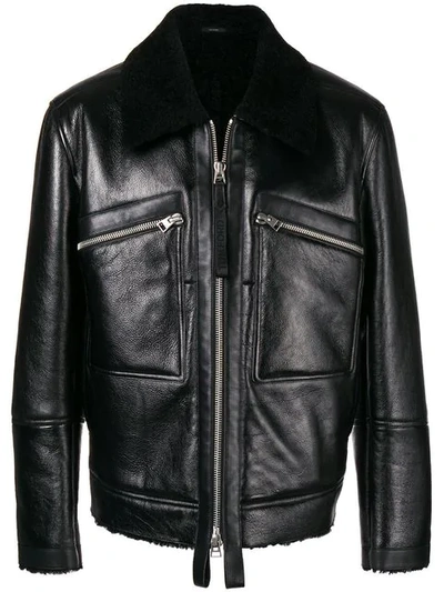 Tom Ford Men's Cracked Leather Jacket With Shearling Trim In Black
