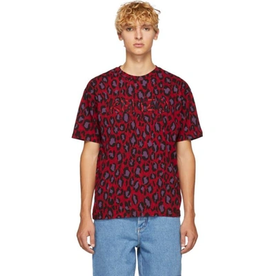 Kenzo Men's Neon Leopard-print T-shirt, Medium Red