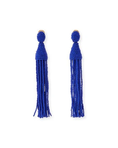 Oscar De La Renta Long Beaded Tassel Clip-on Earrings, Blue