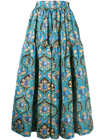 La Doublej Holiday Colorblock Poplin Midi Skirt In Ananas