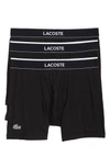 Lacoste Lettered Waist Long Stretch Cotton Boxer Brief 3-pack In Black