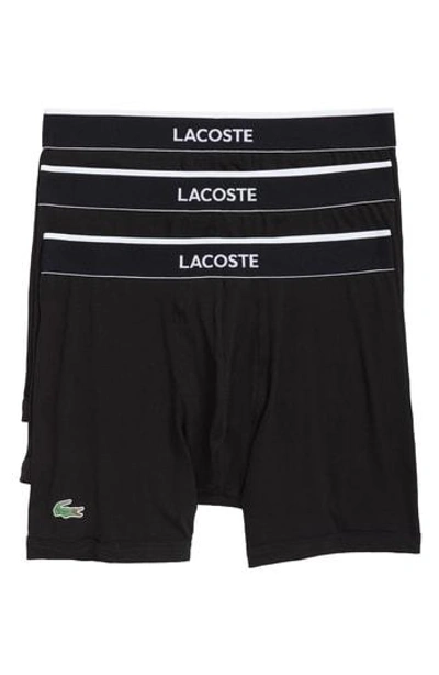 Lacoste Lettered Waist Long Stretch Cotton Boxer Brief 3-pack In Black