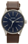 NIXON THE SENTRY LEATHER STRAP WATCH, 42MM,A105-1524-00