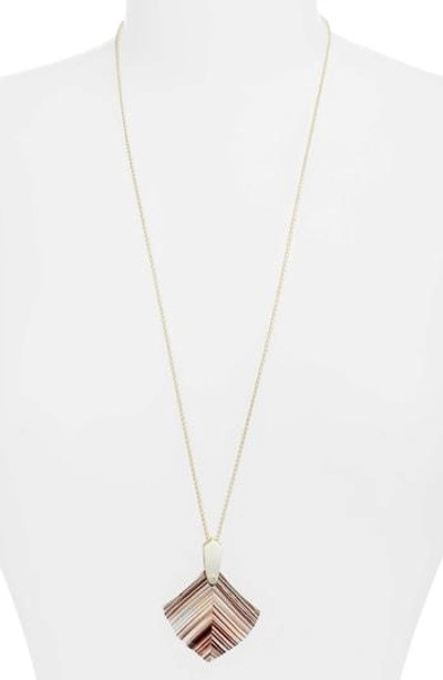 Kendra Scott Aislinn 14ct Yellow-gold Plating And Brown Dusted Glass Stone Necklace In Brown Dusted Glass/ Gold