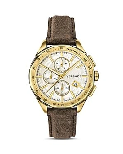 Versace Men's 44mm Glaze Chronograph Watch W/ Leather Strap, Brown/golden In Brown/ Silver/ Gold