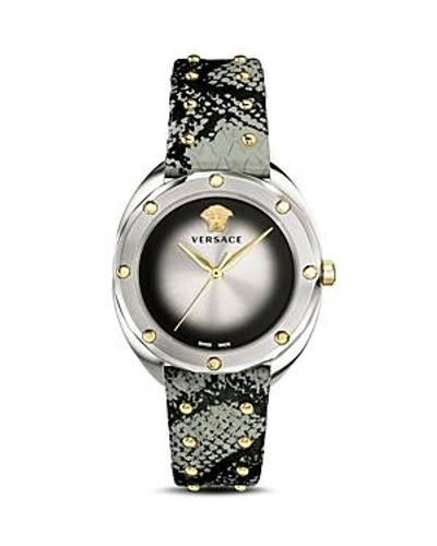 Versace Shadov Snakeskin Leather Strap Watch, 38mm In Grey/ Silver