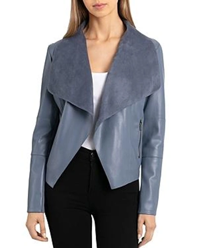 Bagatelle Draped Faux Leather Jacket In Steel Blue