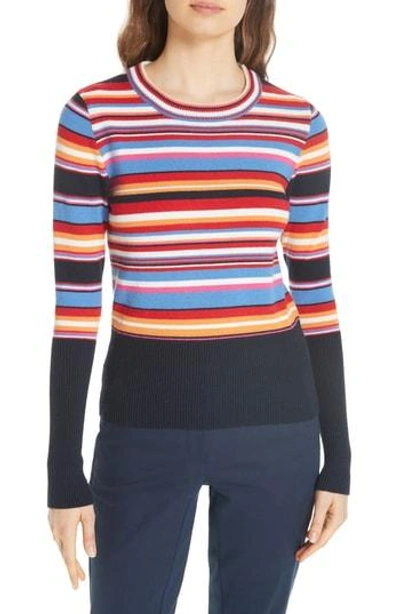 Tory Burch Kit Striped Cashmere-blend Sweater In Tory Navy