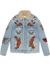 GUCCI shearling lined embroidered denim jacket