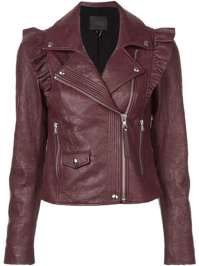 Paige Annika Leather Biker Jacket In Red