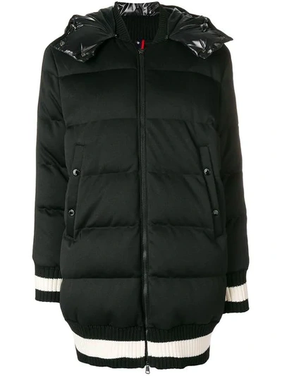 Moncler Harfang Puffer Coat W/ Contrast Hood In Black