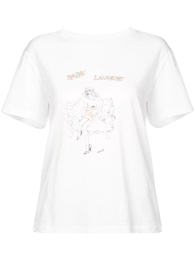 Saint Laurent Logo全棉t恤 In White