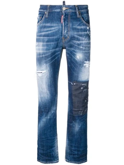 Dsquared2 Cropped Worked Slash Denim Jeans In Blue