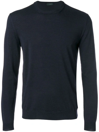 Zanone Crew-neck Knit Jumper In Blue