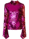 HALPERN SEQUIN TOP WITH FLARED SLEEVES