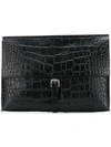 ORCIANI ORCIANI CROC EMBOSSED LEATHER CLUTCH - BLACK
