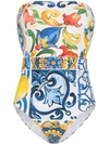 DOLCE & GABBANA DOLCE & GABBANA MAJOLICA PRINTED STRAPLESS SWIMSUIT - MULTICOLOUR