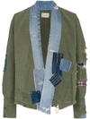 GREG LAUREN GREG LAUREN DENIM COLLAR AND RAW HEM COTTON JACKET - GREEN