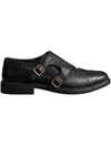 BURBERRY BURBERRY BROGUE DETAIL TEXTURED LEATHER MONK SHOES - BLACK