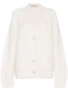 ALESSANDRA RICH MOHAIR CARDIGAN WITH CRYSTAL BUTTON