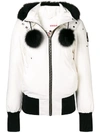 Moose Knuckles Debbie Fox Fur Trim Down Bomber Jacket In White