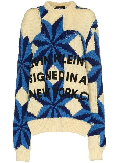 Calvin Klein 205w39nyc Embroidered Intarsia-knit Wool Jumper In White