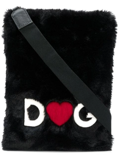 Dolce & Gabbana Dolce And Gabbana 黑色绒毛斜肩包 In Black