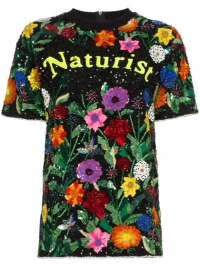 Ashish Naturist Floral Sequin Embellished Top In Black