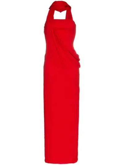 Versace Draped Hoodie Maxi Dress In Red