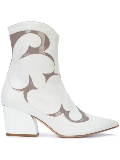 Tibi Felix Leather Ankle Boots With Patent Trims In Bright White/grey Multicolor