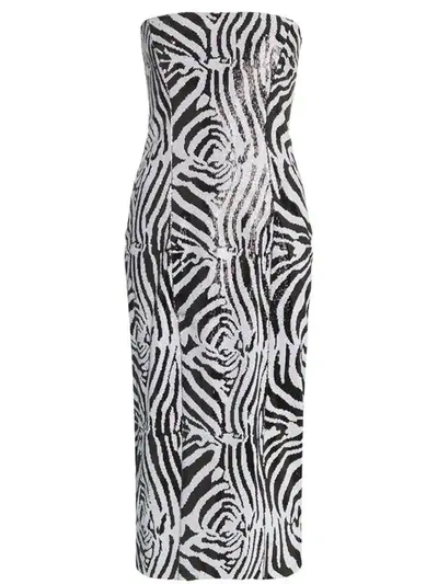 Halpern Zebra Print Sequin Embellished Midi Dress In Black