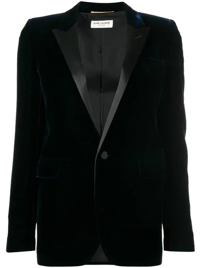 Saint Laurent Velvet Tuxedo Jacket In Blue