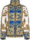 VERSACE VERSACE SIGNATURE BAROQUE FEATHER DOWN PUFFER JACKET - BLUE