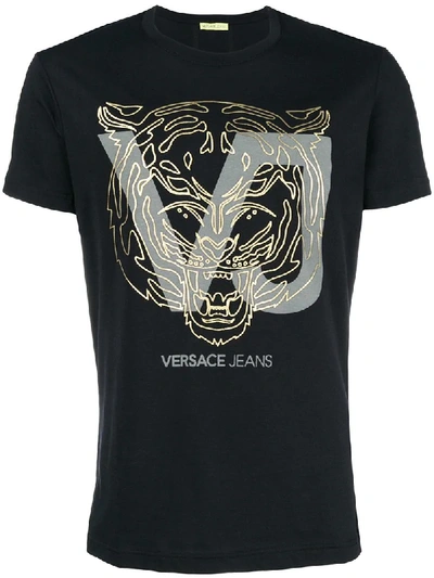Versace Jeans Logo Printed Crew Neck T-shirt - Black