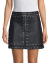 ALICE AND OLIVIA RILEY STUDDED LEATHER AND LACE MINI SKIRT,1000085190145