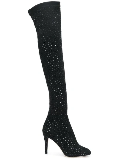 Jimmy Choo Women's Toni 90 Scattered Crystal Suede Over-the-knee Boots In Black