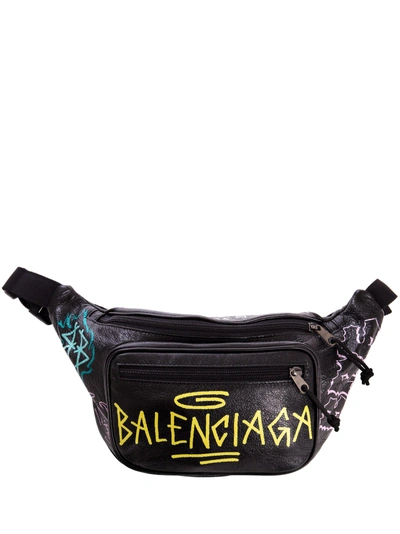Balenciaga Graffiti Printed Leather Belt Pack In Nero-multicolor