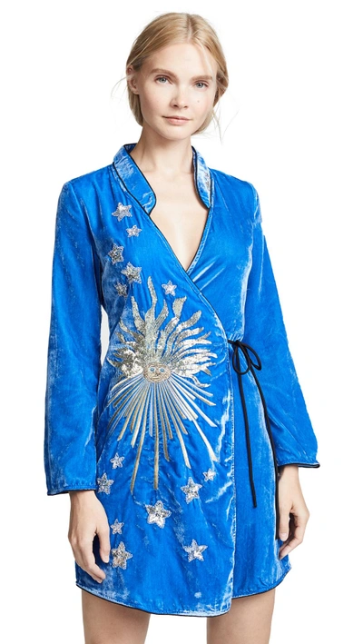 Rixo London Iris Embellished Kimono Wrap Dress In Blue