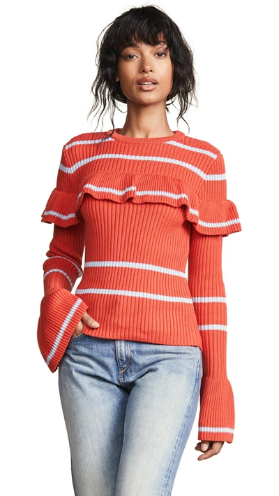 English Factory Ruffled Knit Top In Vermillion