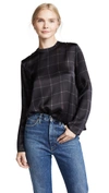 VINCE GRID PLAID MOCKNECK BLOUSE