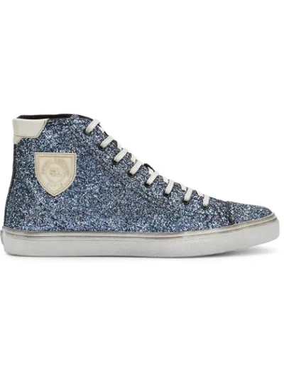 Saint Laurent Bedford Glitter Hi-top Sneakers In Blue