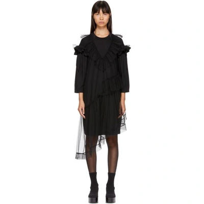 Simone Rocha Ruffled Tulle-trimmed Cotton-jersey Dress In Black