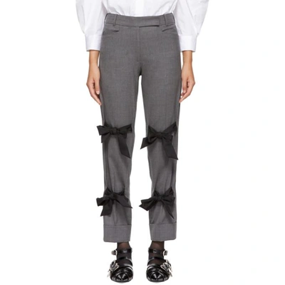 Simone Rocha Skinny Stretch-wool Trousers W/ Bow Details In Grey